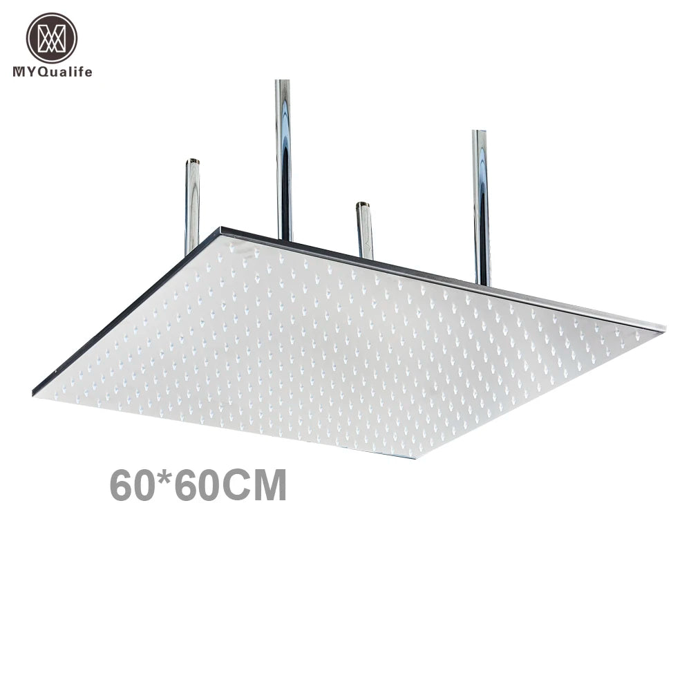 MYQualife LED Rainfall Shower Head Ceiling Mounted Solid Brass