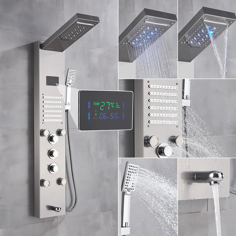 Uythner Led Shower Panel Column With Temperature Display Hand Shower