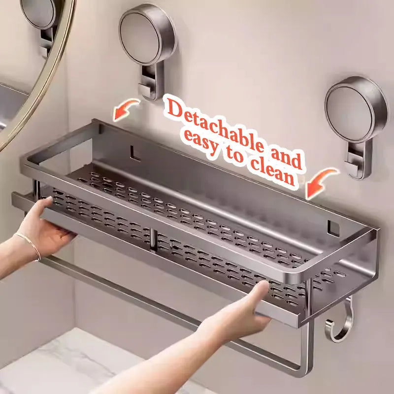 Wall Mounted Aluminum Bathroom Rack With Suction Cup Organizer