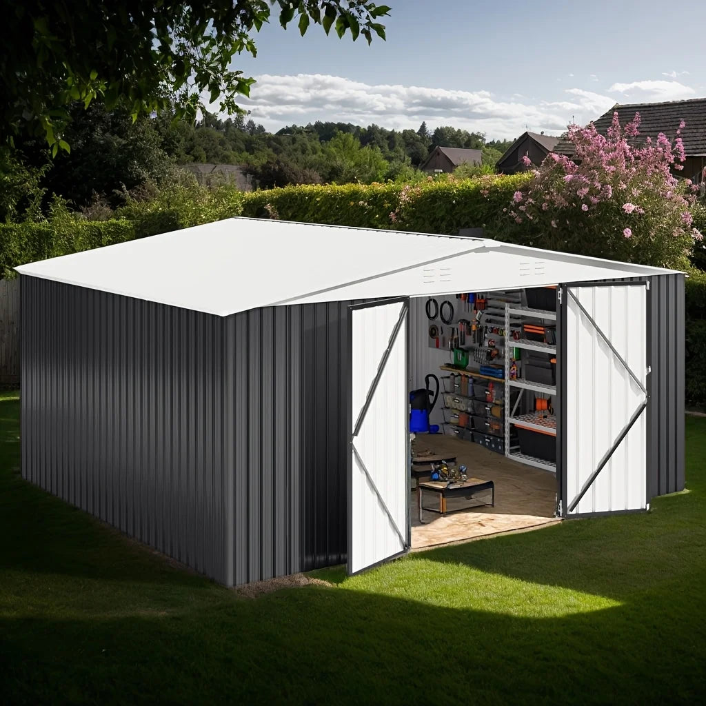 Polar Aurora Galvanized Steel Garden Shed Heavy Duty Lockable Door - Home and Haven Store