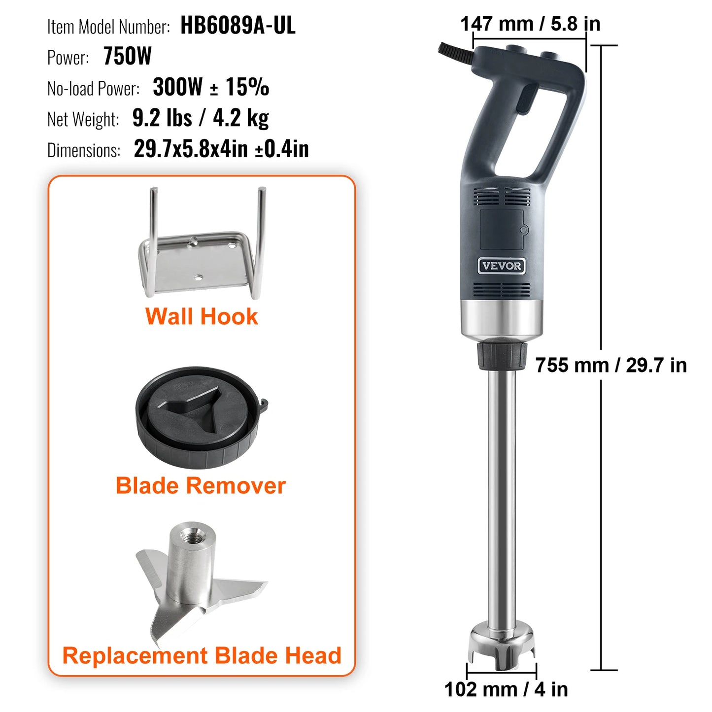 VEVOR Commercial Immersion Blender Heavy Duty Multi Purpose Hand Mixer - Home and Haven Store