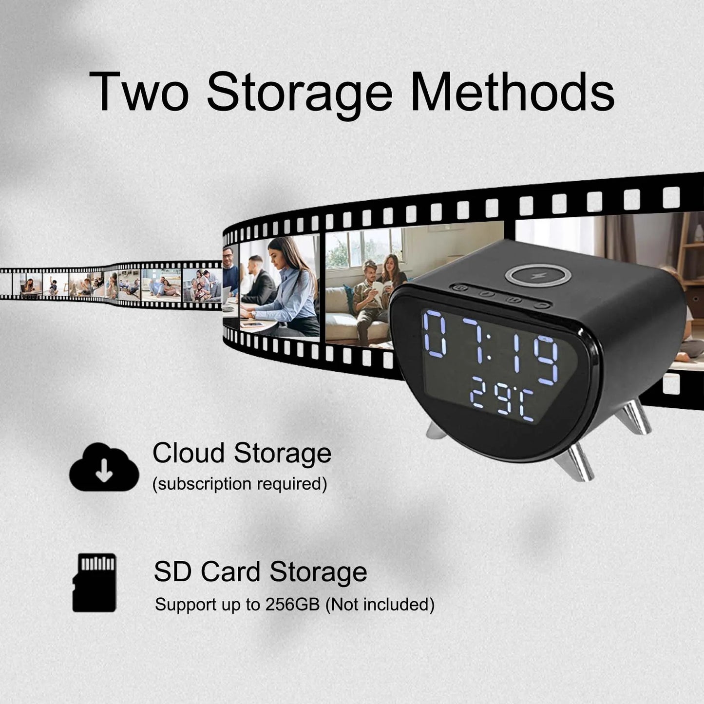 Ouvis 4K WiFi Clock Camera Wireless Charging App Control