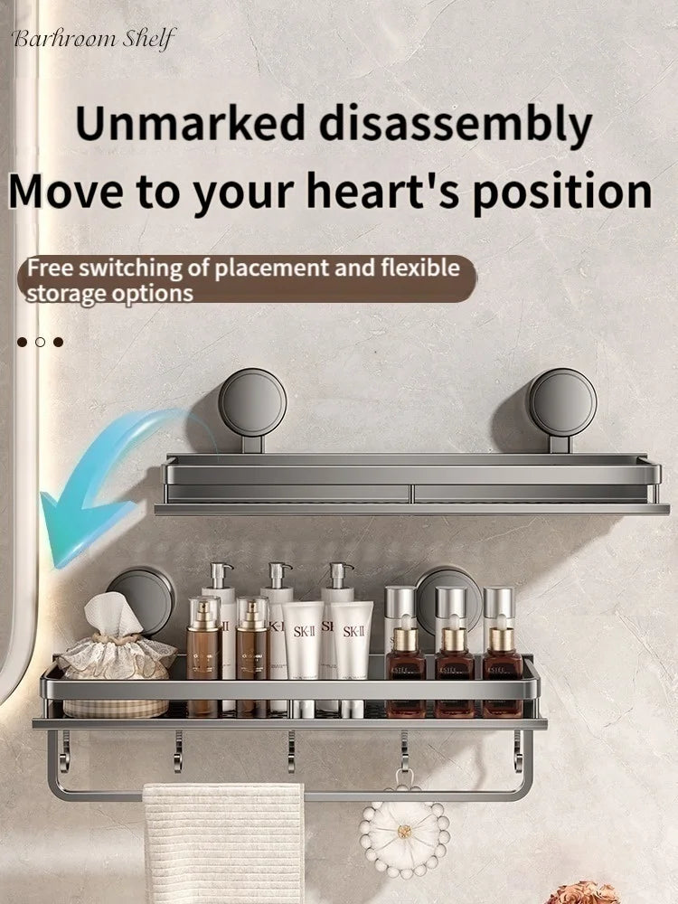 Wall Mounted Aluminum Bathroom Rack With Suction Cup Organizer