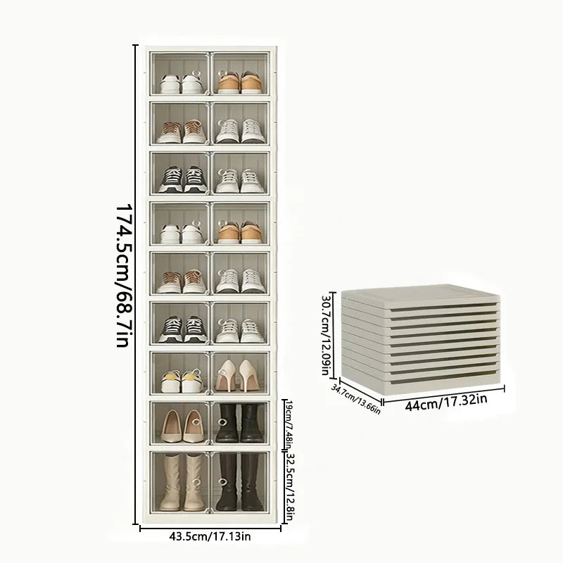 Foldable Plastic Shoe Cabinet With Doors And Rolling Wheels