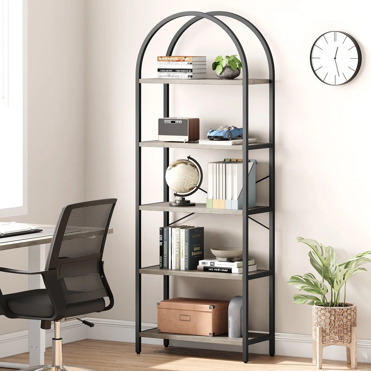 TWISTER.CK 5-Tier Arched Bookshelf Industrial Metal Wood - Home and Haven Store