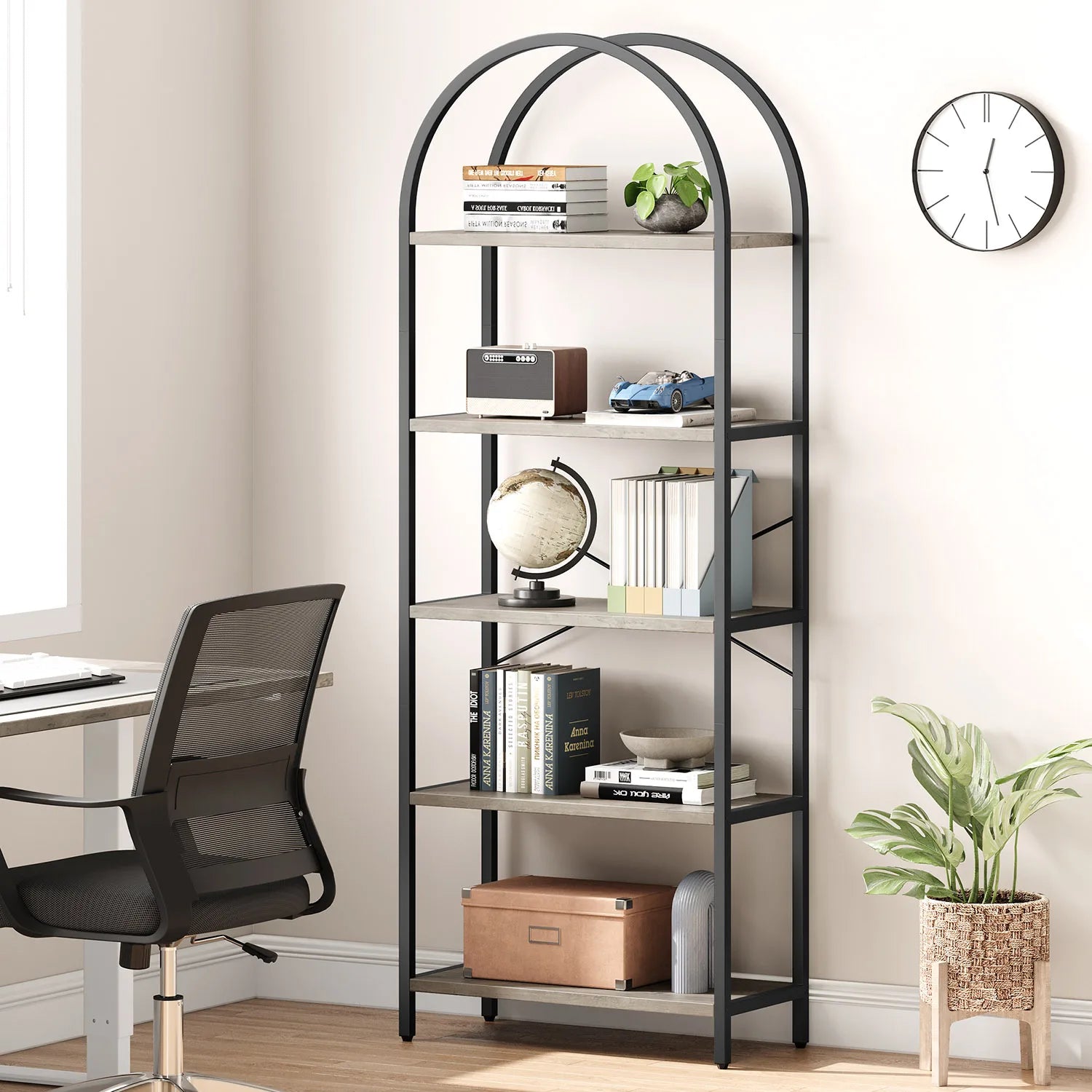 TWISTER.CK 5-Tier Arched Bookshelf Industrial Metal Wood - Home and Haven Store