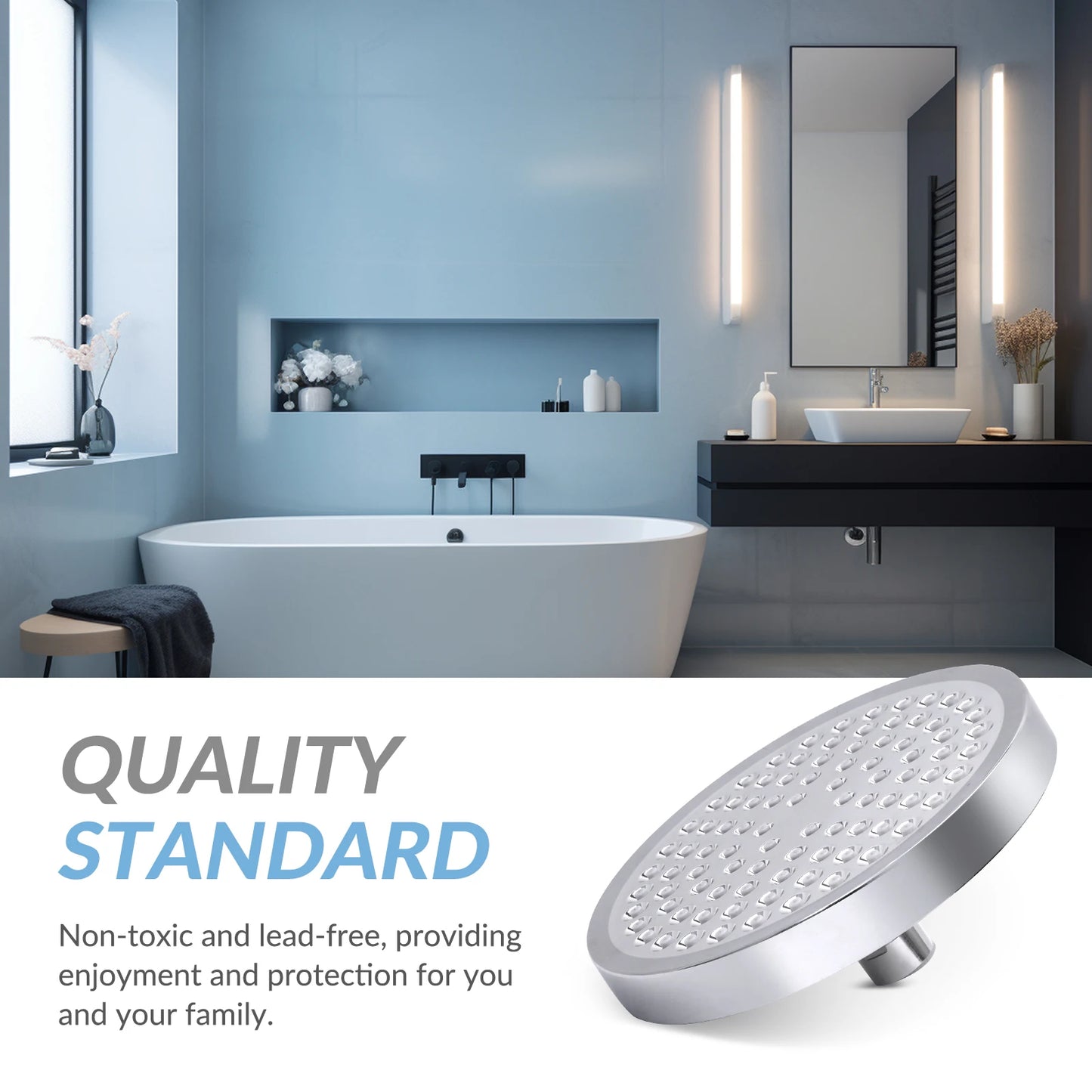 Stainless Steel Rain Shower Head Adjustable Wall Mount Fixture