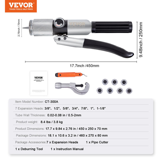SucceBuy Hydraulic Tube Expander 7-Head Deburring Tool Pipe Cutter