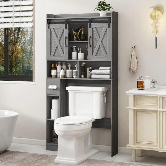 Over The Toilet Farmhouse Storage Cabinet With Sliding Doors - Home and Haven Store