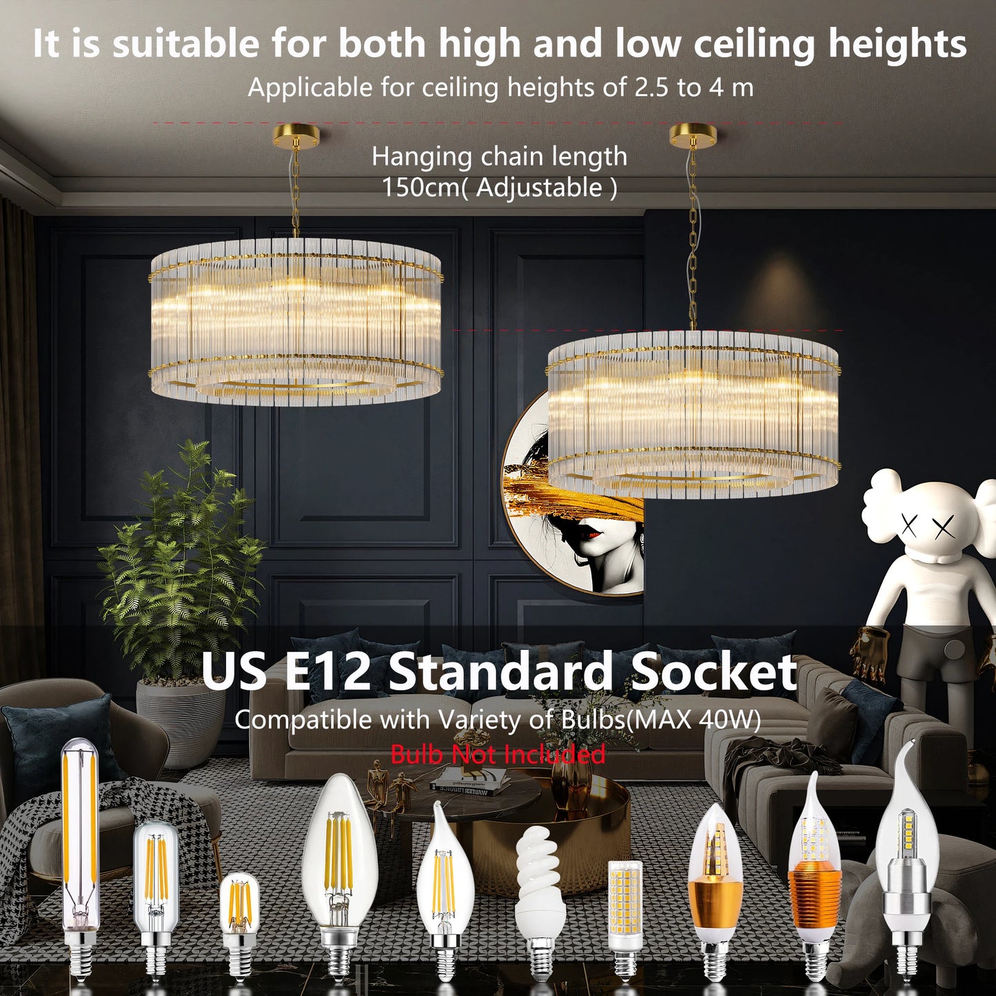Zhikea Modern 8 Light Round Water Ripple Crystal Glass Chandelier