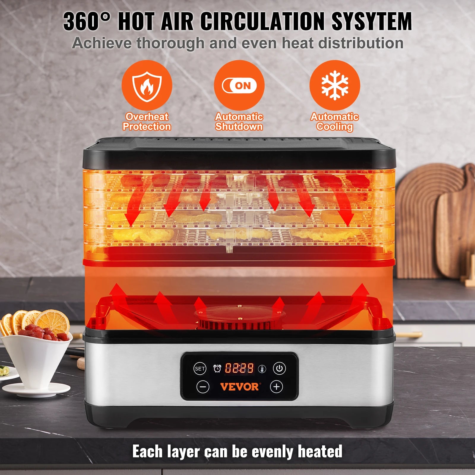 Vevor 5 Tray Food Dehydrator 300W Stainless Steel Digital Timer - Home and Haven Store