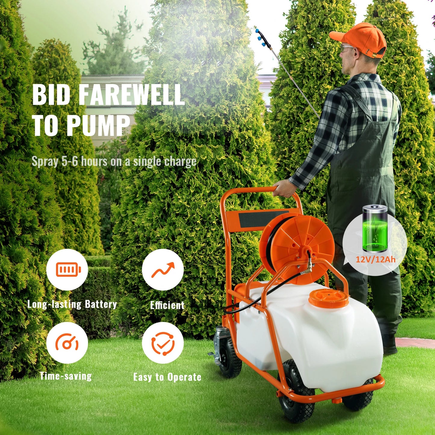 SucceBuy Battery Powered Weed Sprayer With Wheeled Cart And Hose