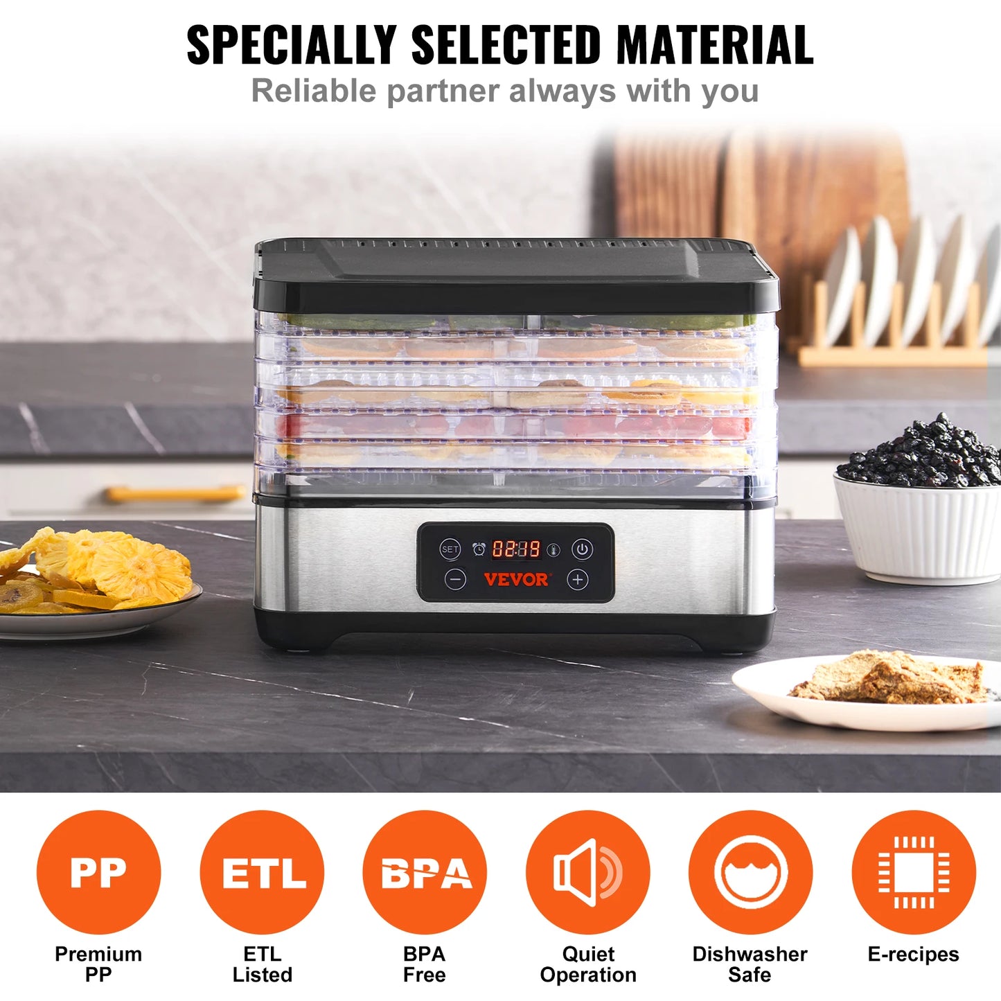 Vevor 5 Tray Food Dehydrator 300W Stainless Steel Digital Timer - Home and Haven Store