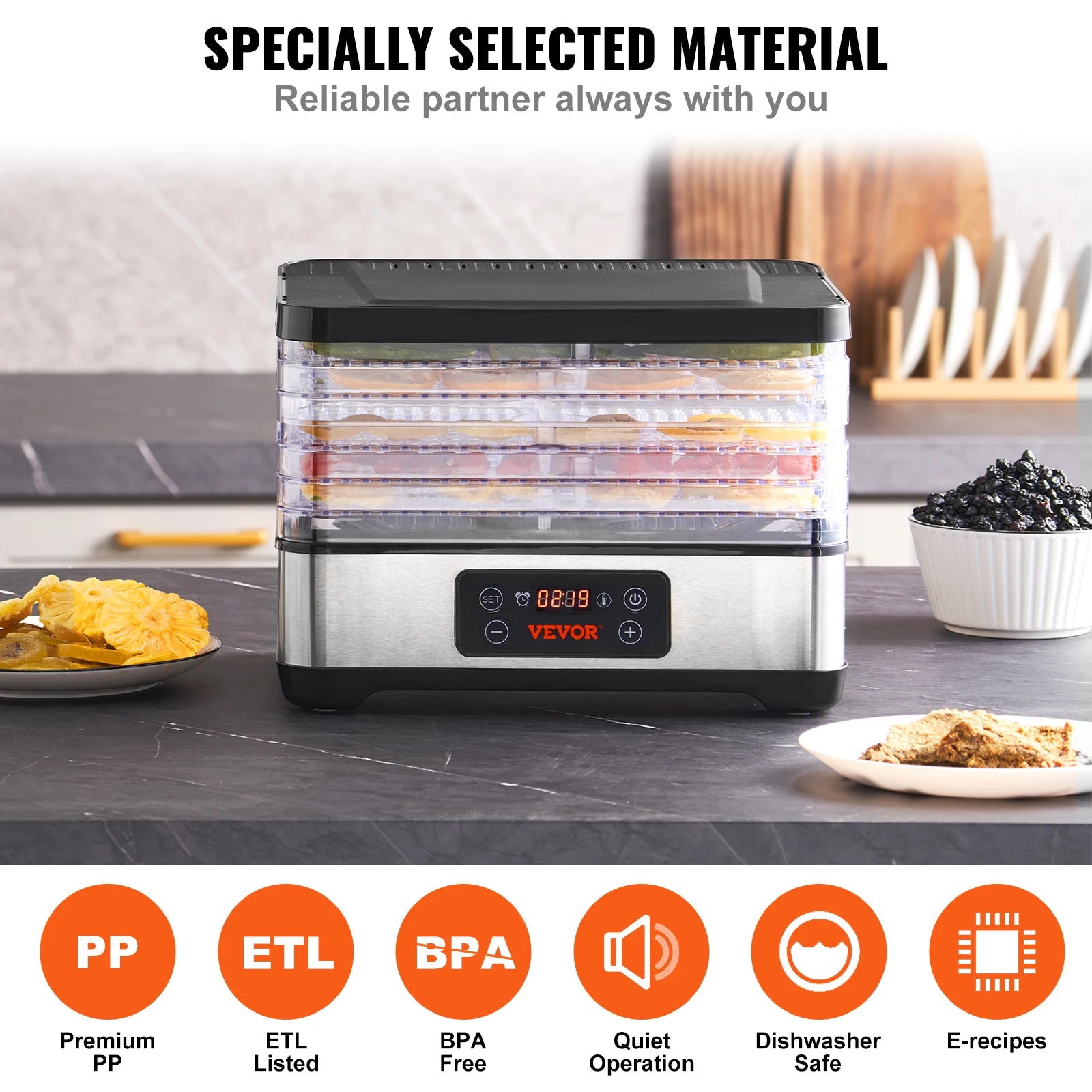 Vevor 5 Tray Food Dehydrator 300W Stainless Steel Digital Timer - Home and Haven Store