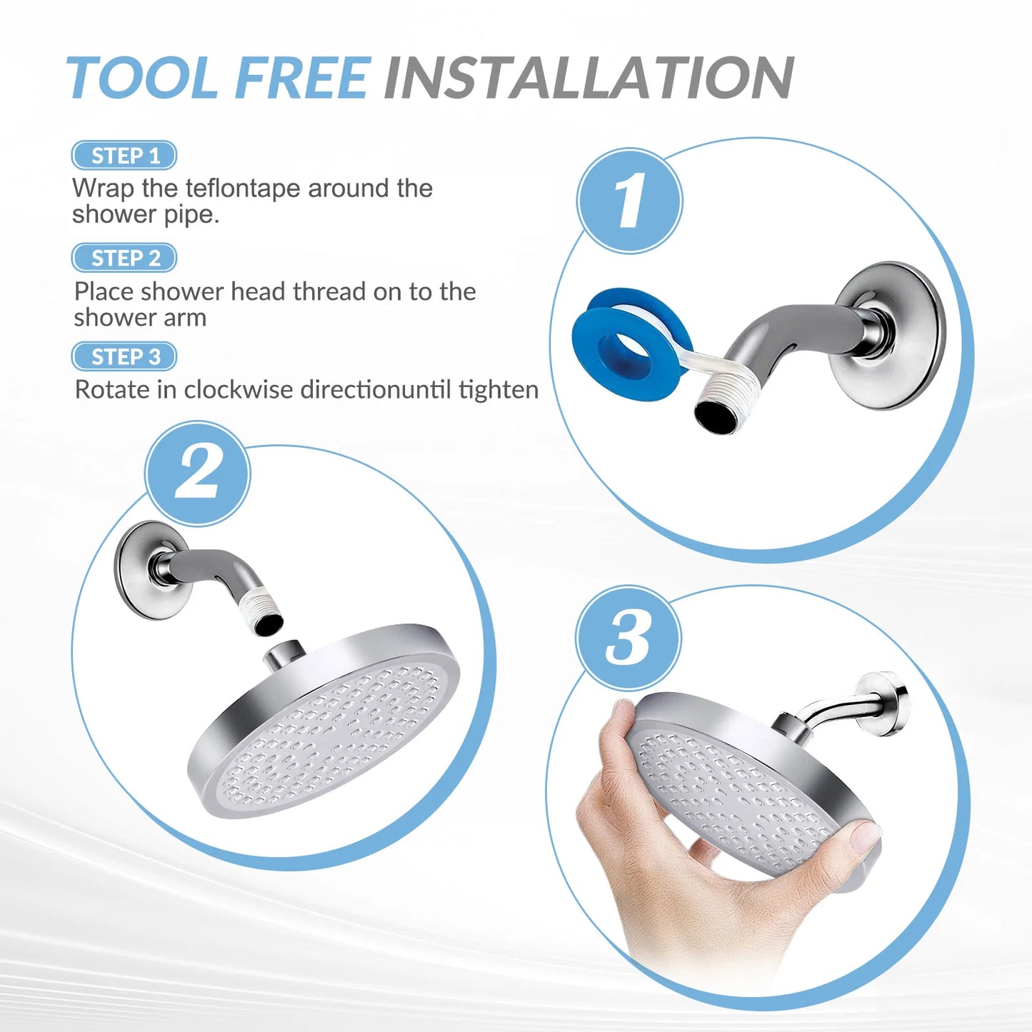 Stainless Steel Rain Shower Head Adjustable Wall Mount Fixture