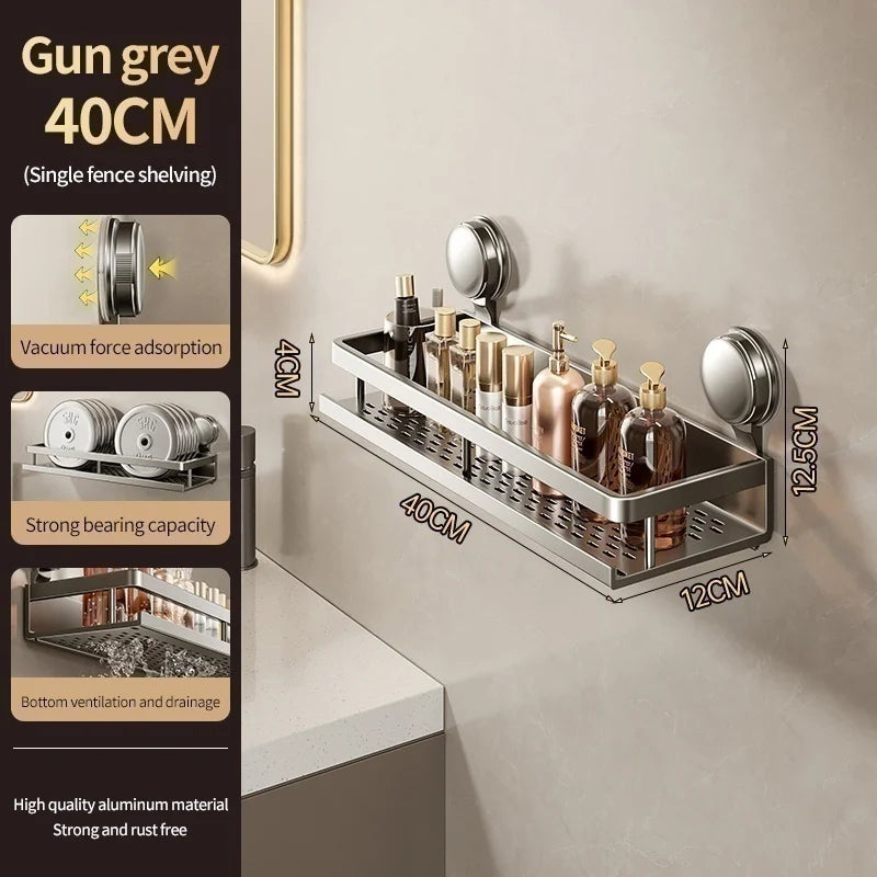 Wall Mounted Aluminum Bathroom Rack With Suction Cup Organizer