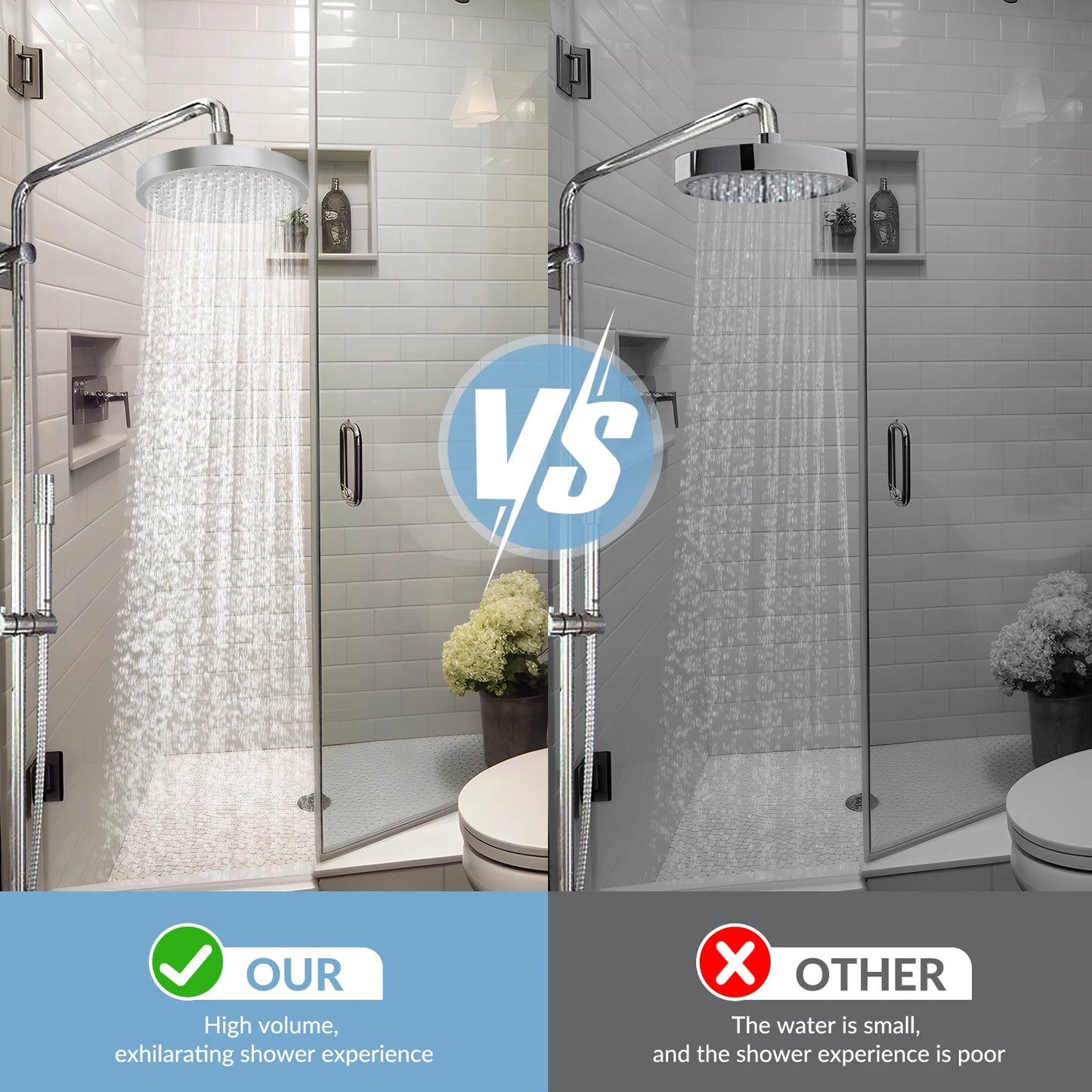 Stainless Steel Rain Shower Head Adjustable Wall Mount Fixture