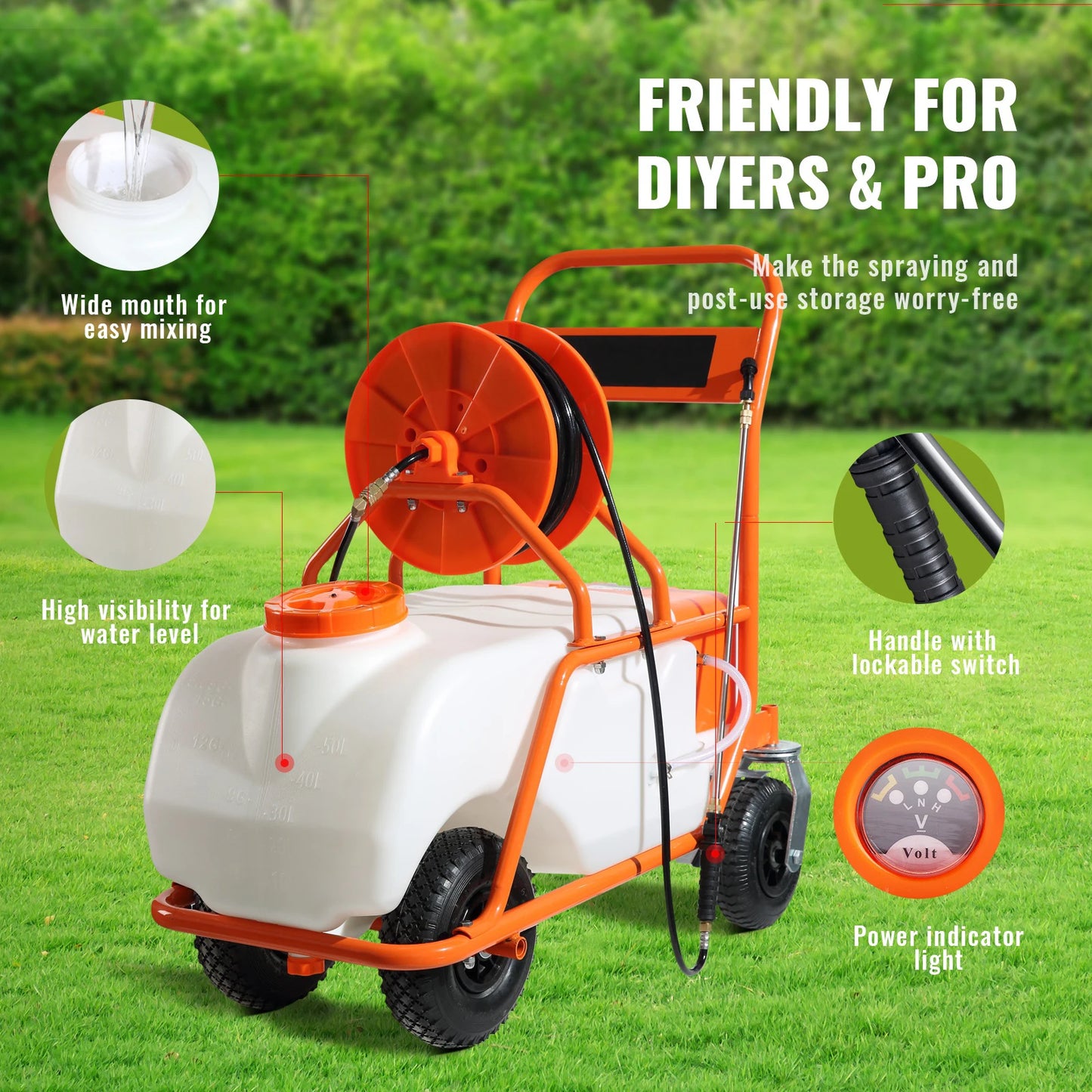 SucceBuy Battery Powered Weed Sprayer With Wheeled Cart And Hose