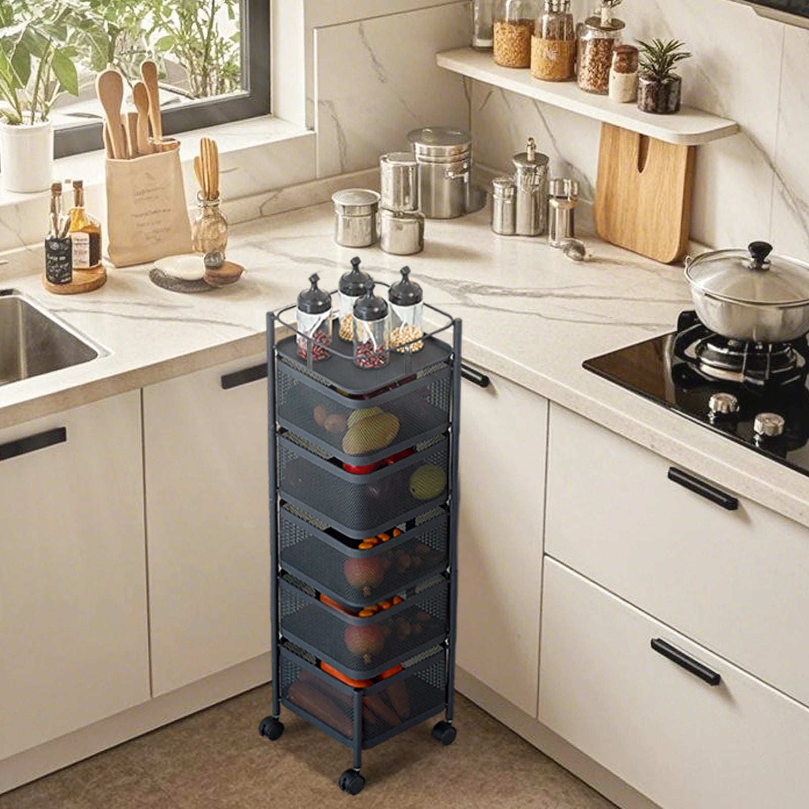 HobbyLane 360 Rotatable Trolley Five Layer Storage Rack Carbon Steel - Home and Haven Store
