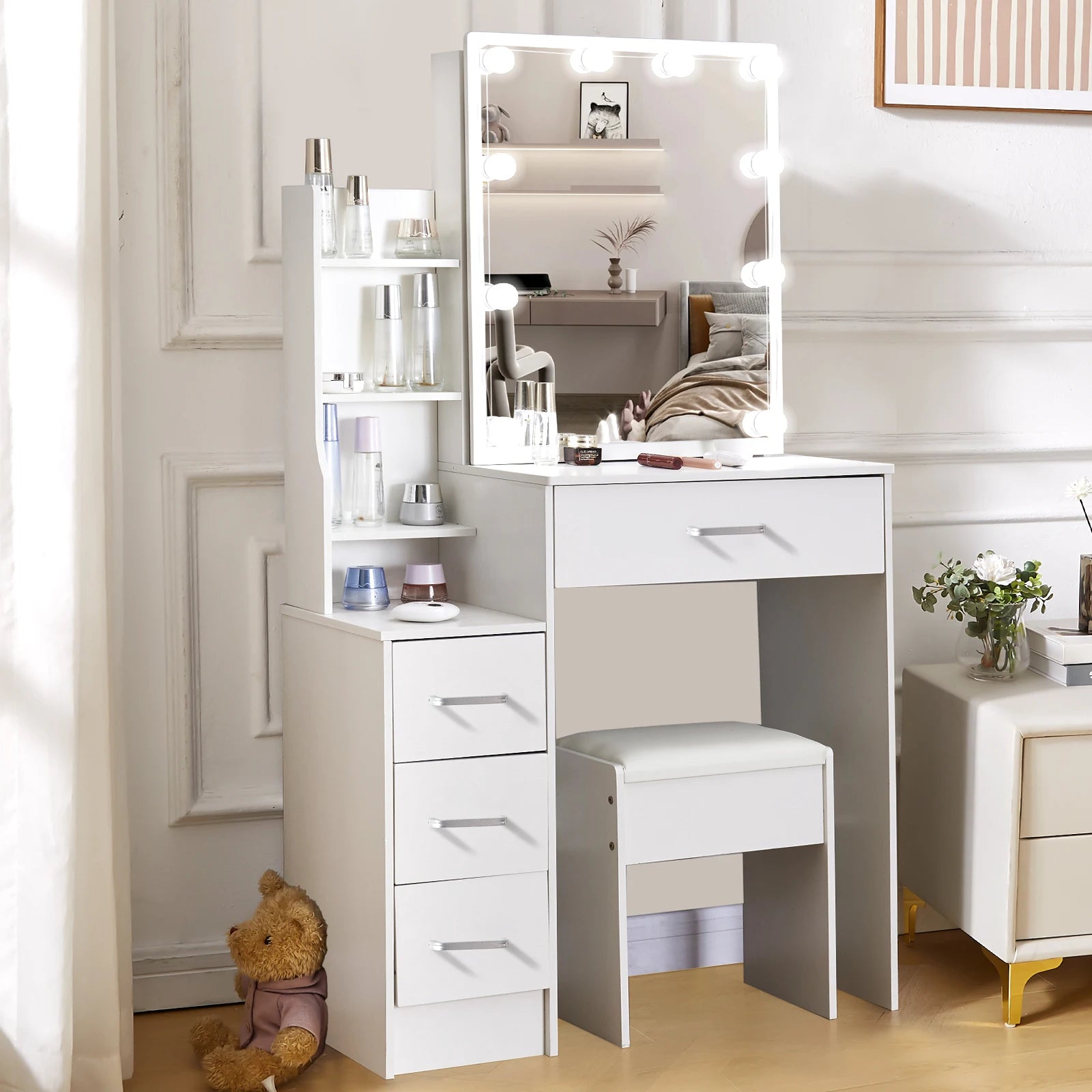 Yamissi LED Vanity Table With Sliding Mirror 4 Drawers Desk - Home and Haven Store