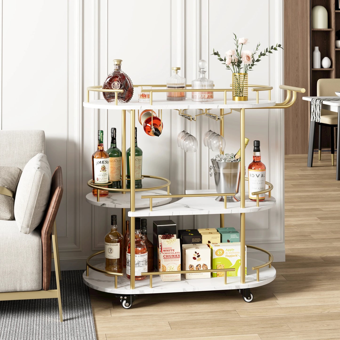 TWISTER.CK Four Tier Bar Cart With Wine Rack On Wheels