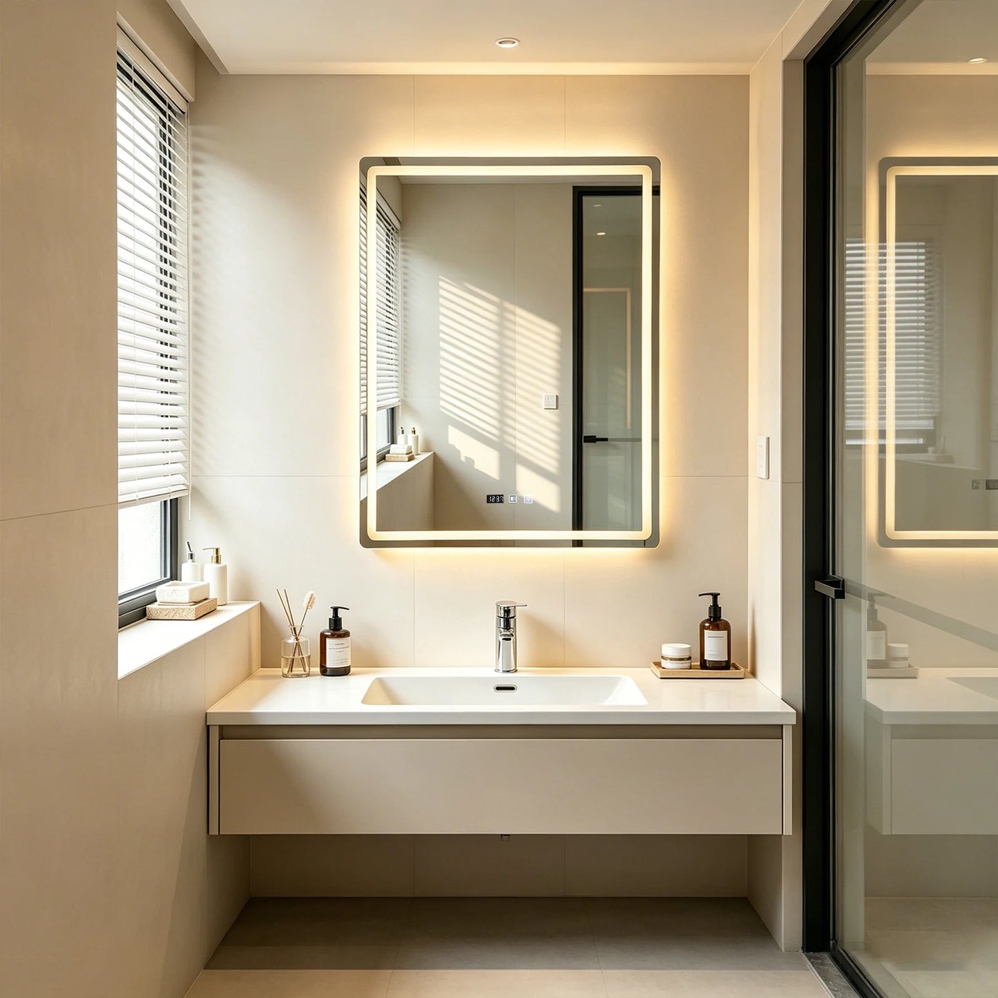 Byamaocar Dimmable Anti Fog LED Bathroom Mirror With Smart Switch
