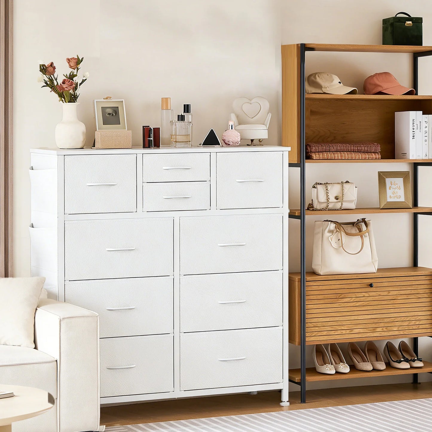JHK Living Room 10 Fabric Drawer Cabinet With Steel Frame - Home and Haven Store
