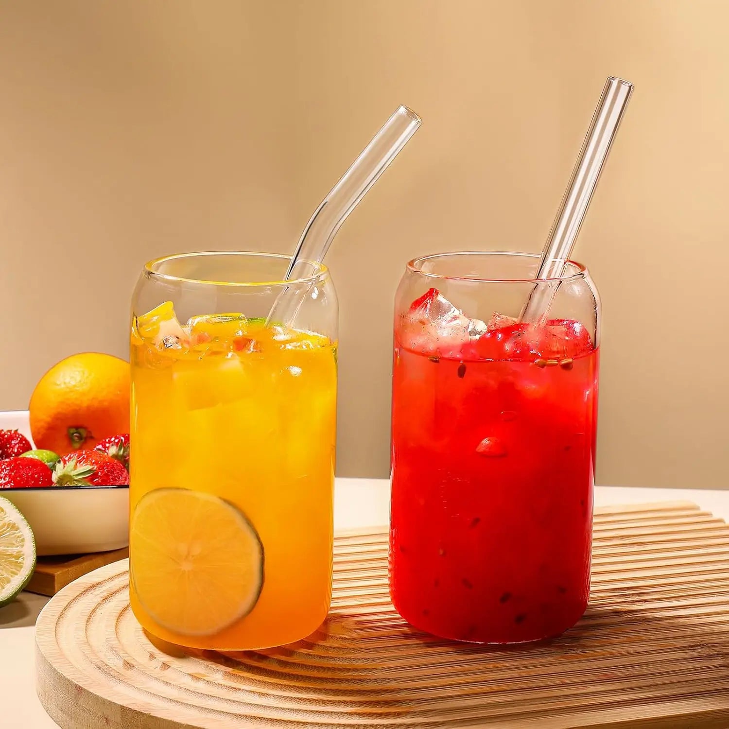 4-Piece Glass Set With Bamboo Lids And Glass Straws - Home and Haven Store
