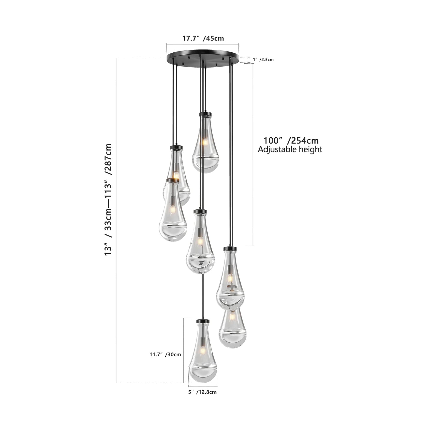 Zhikea 5 Light Adjustable Cord Pendant Chandelier For Living Room