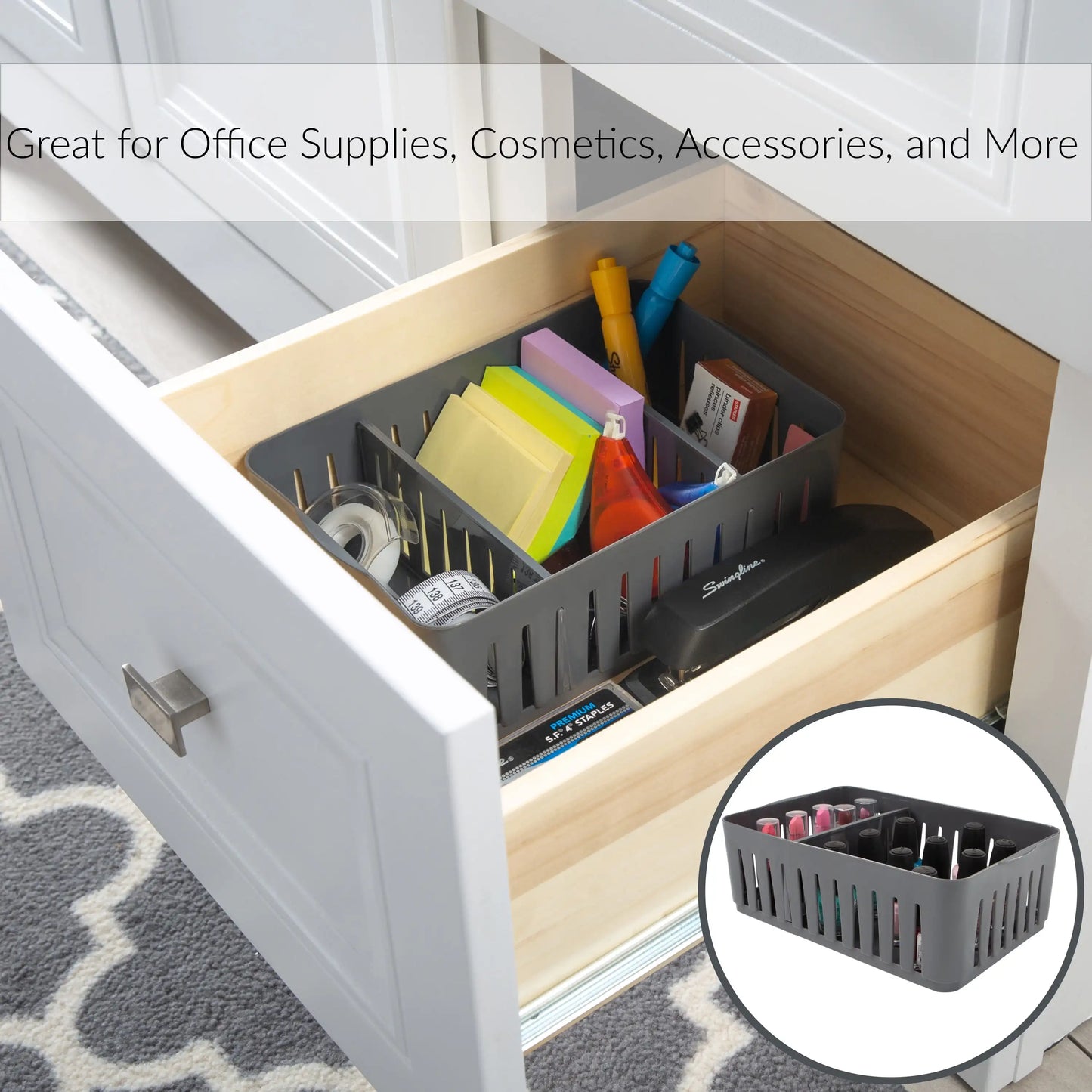 Stackable Plastic Organizer Bin With Adjustable Dividers