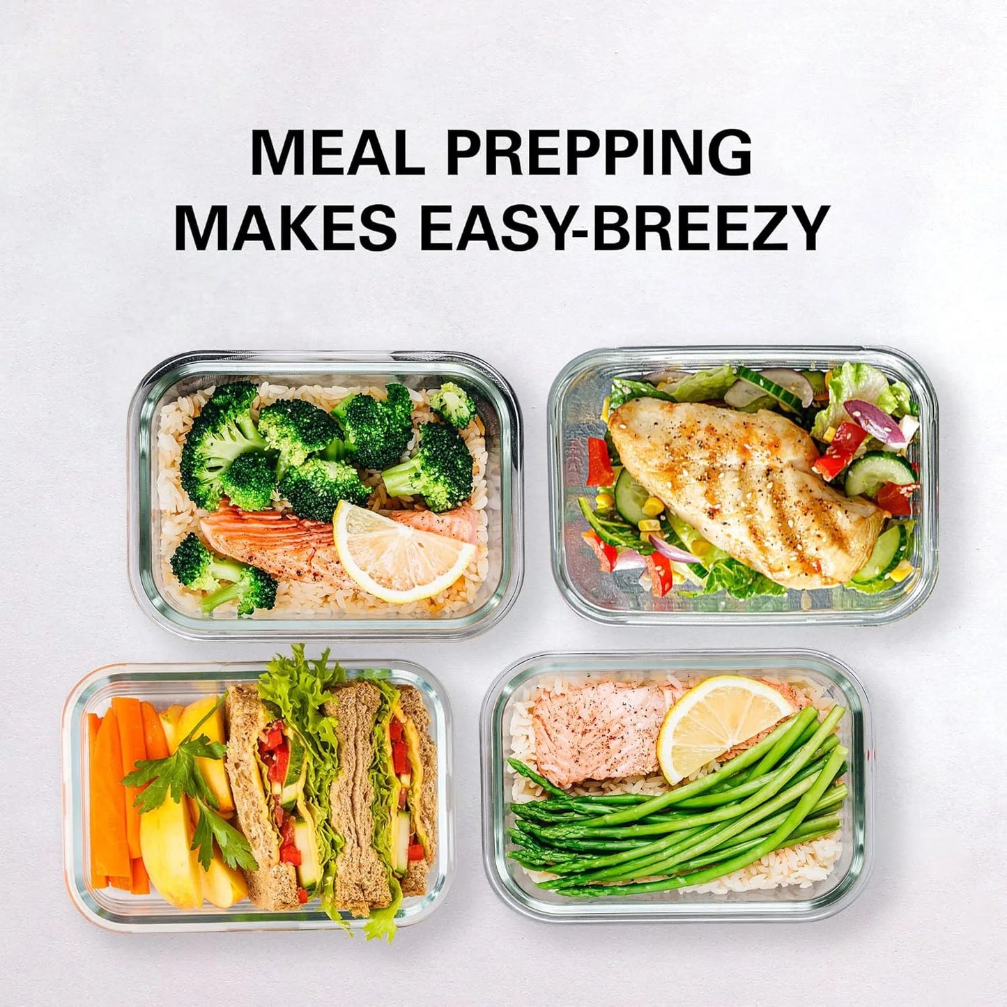 8-Piece Borosilicate Glass Food Storage Set, Leakproof And Stackable