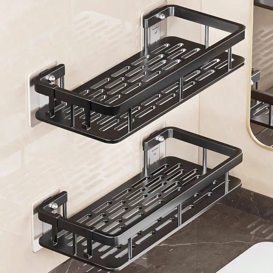 Drill Free Wall Mounted Aluminum Bathroom Storage Shelf