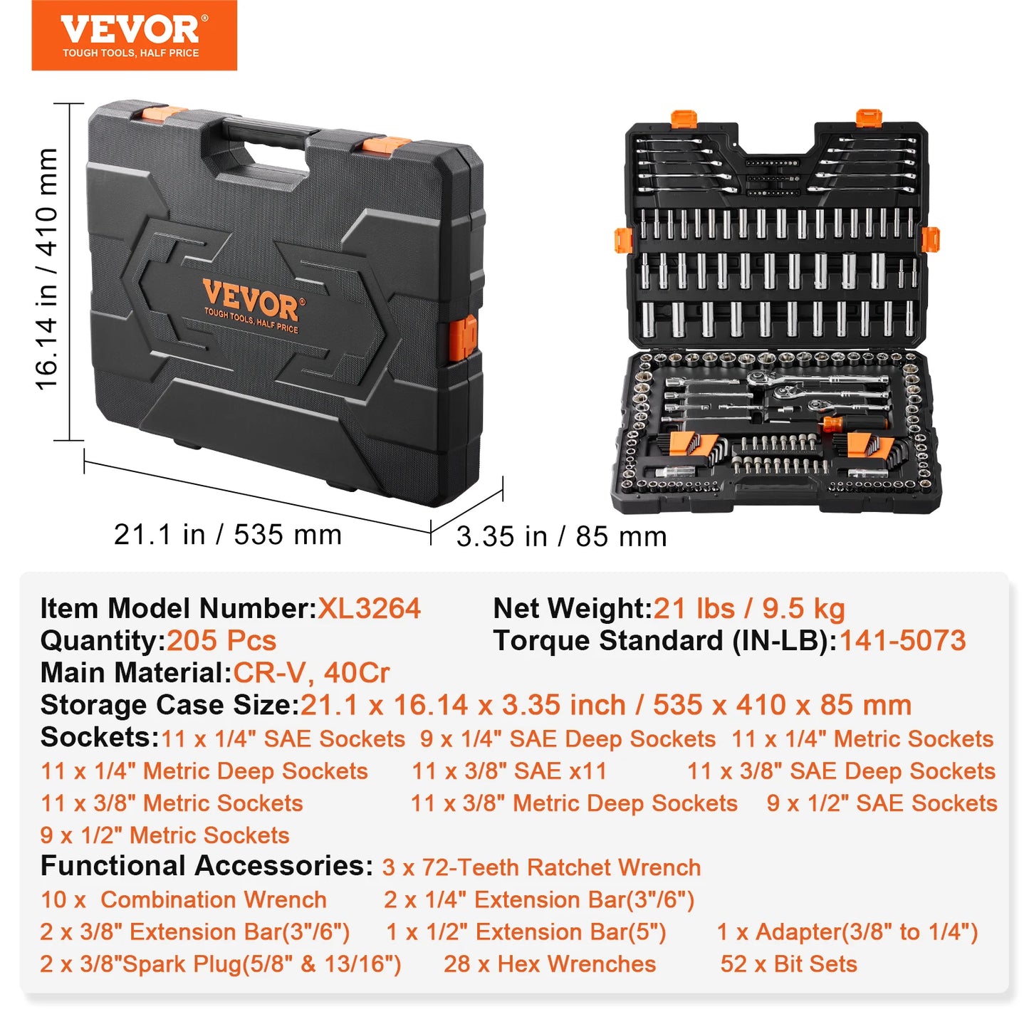 SucceBuy Mechanics Tool Set 145/205 Pcs SAE Metric Socket Set - Home and Haven Store