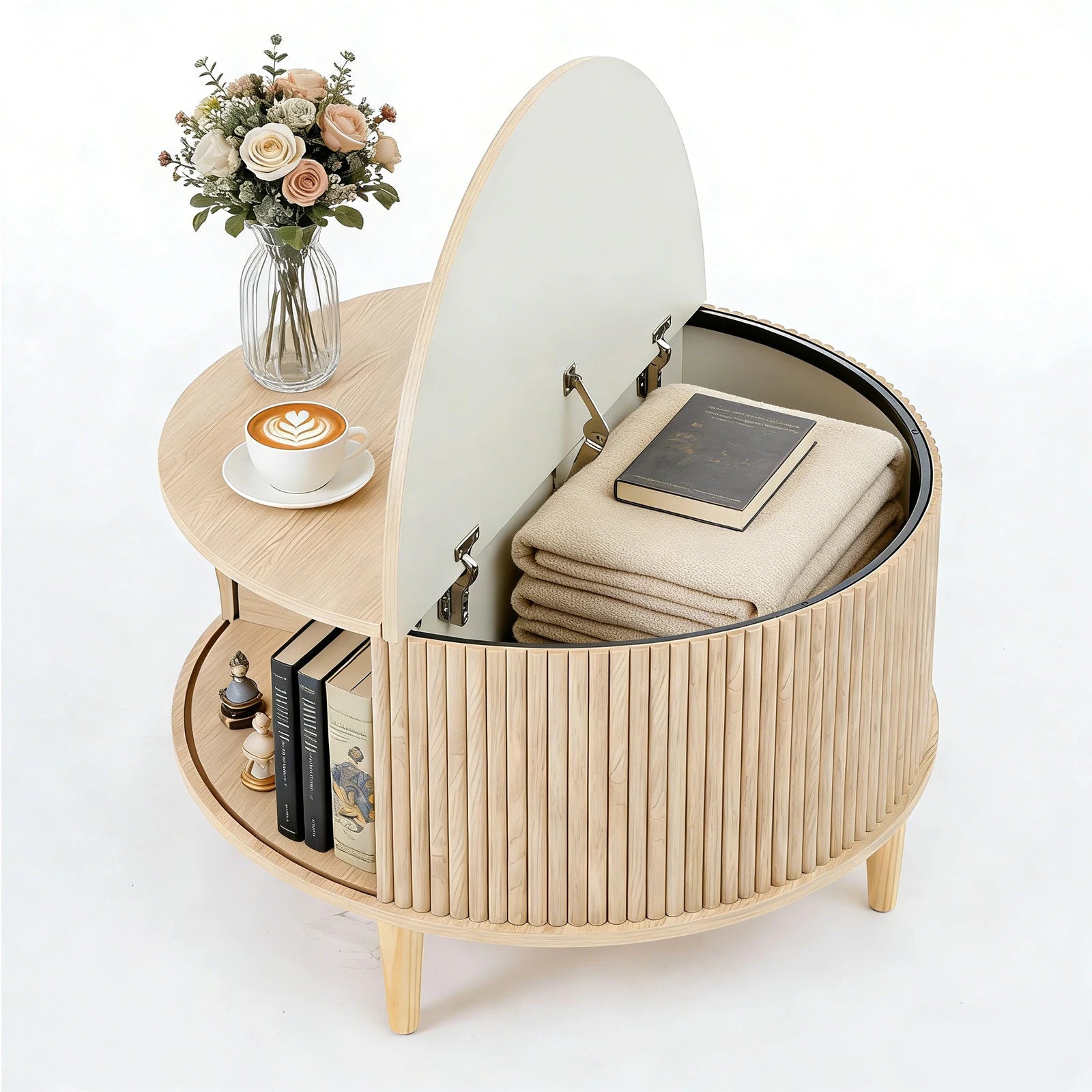 JHK Round Coffee Table With Flip Top Storage Sliding Cabinet - Home and Haven Store