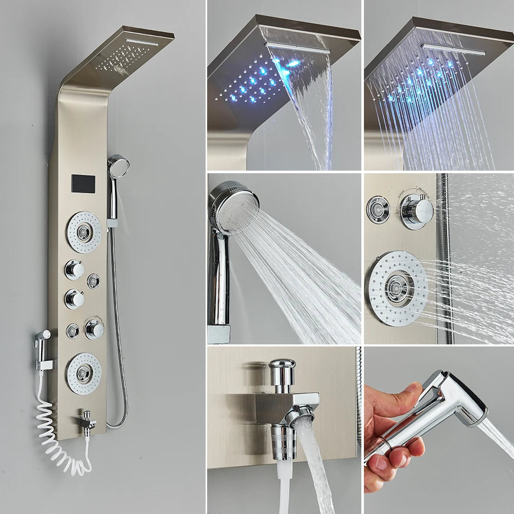Uythner Led Shower Panel Column With Temperature Display Hand Shower