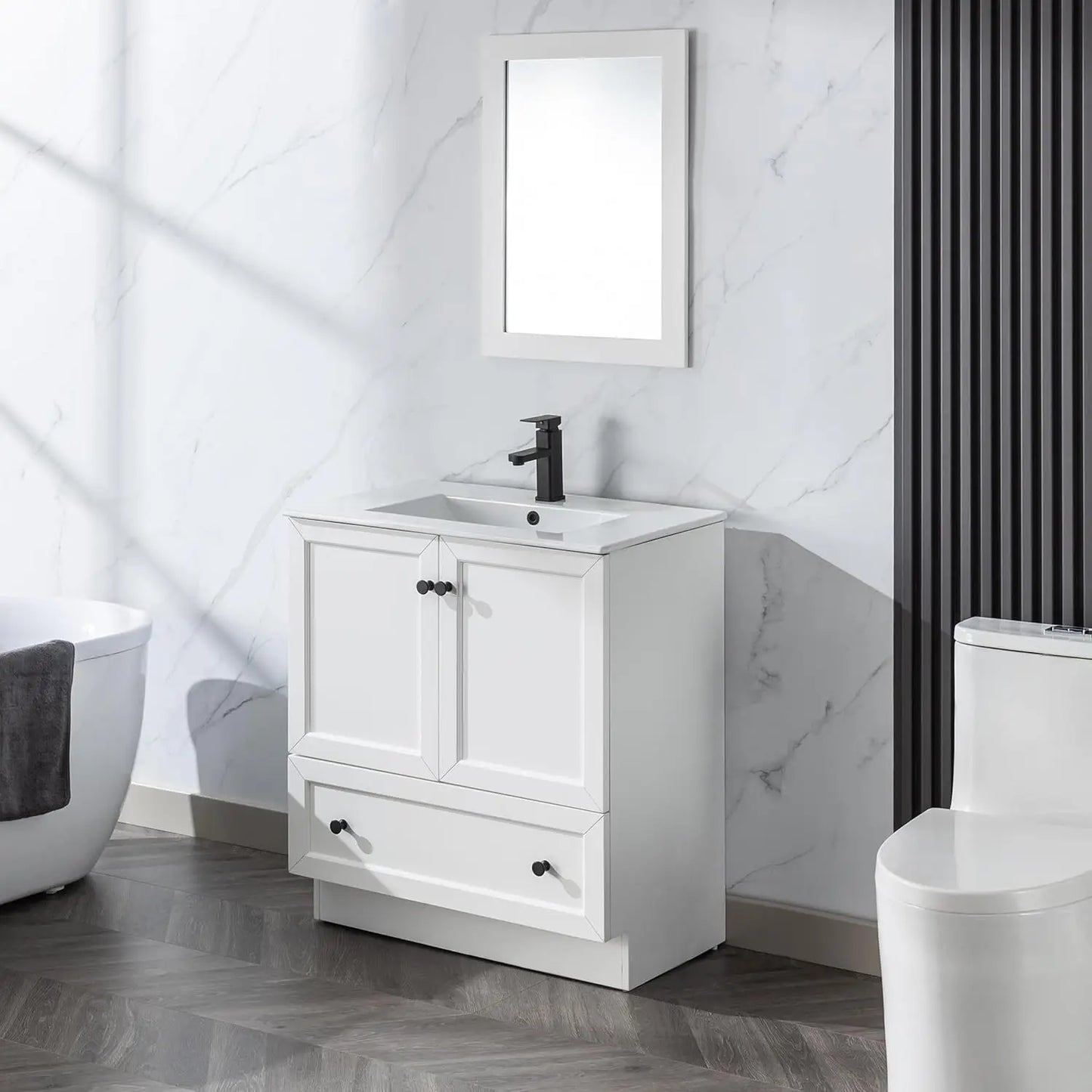 Bathroom Vanity With Sink Combo Solid Wood Cabinet Soft Closing