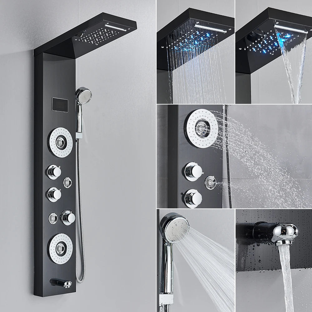 Uythner Led Shower Panel Column With Temperature Display Hand Shower
