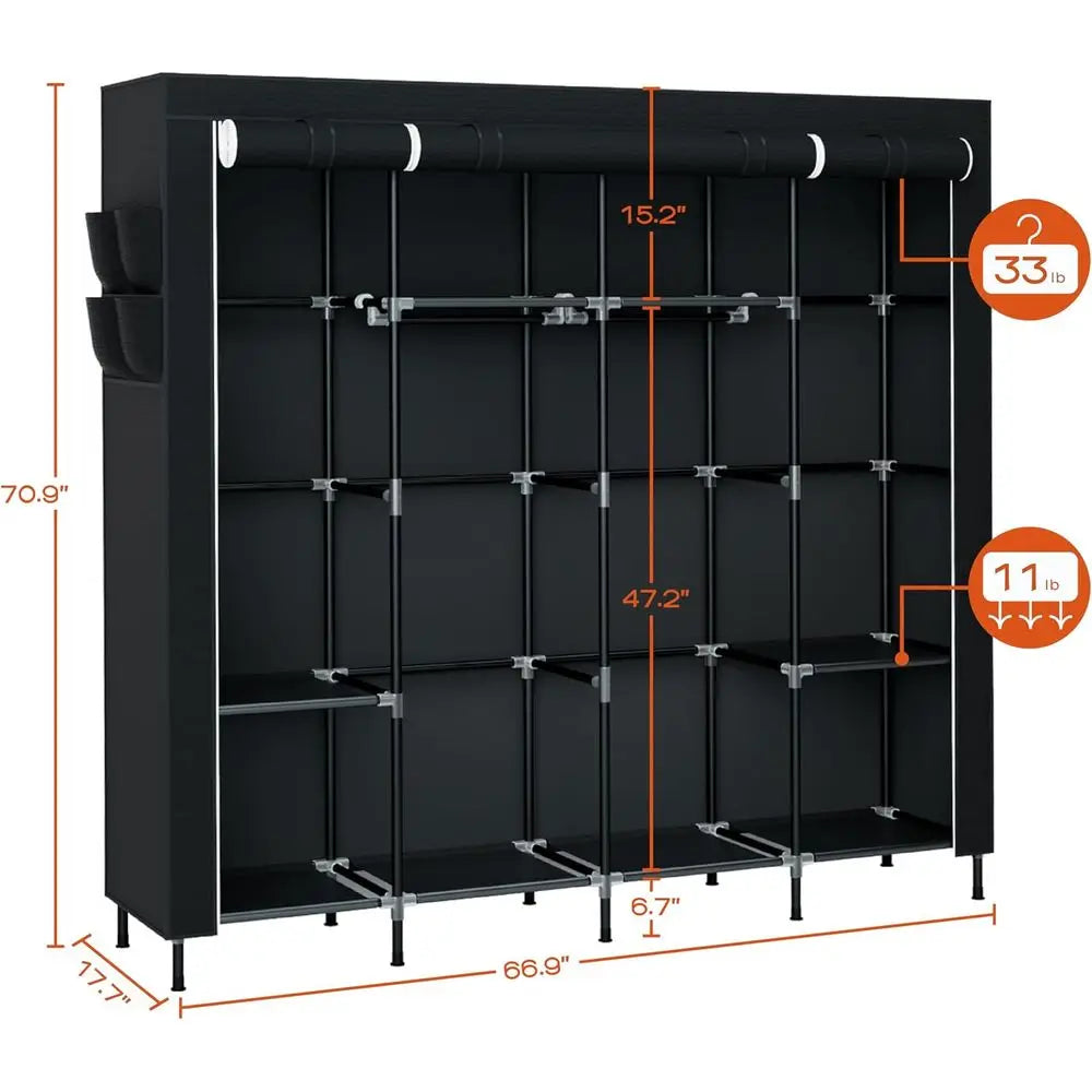 Portable Aluminum Wardrobe Closet With Shelves And Hanging Rods