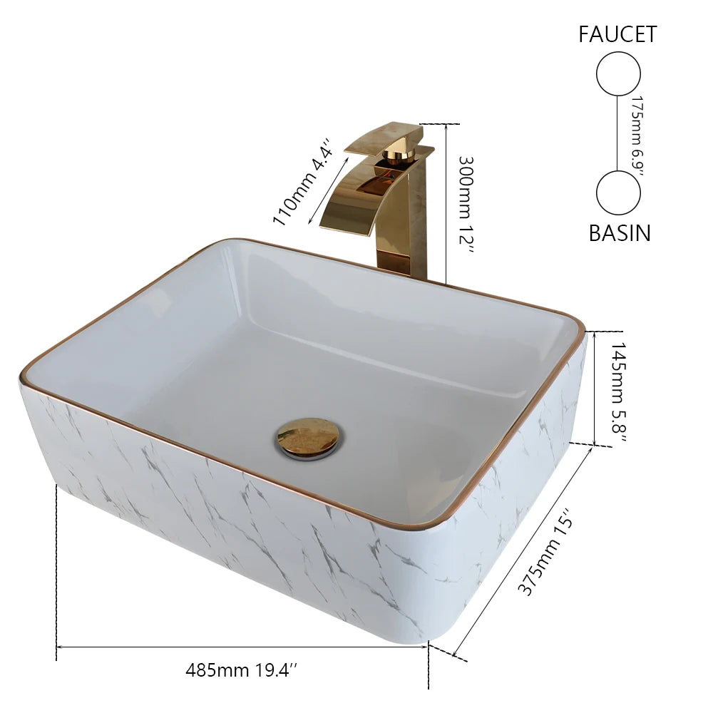 KEMAIDI Modern Edge Square Ceramic Vessel Sink Faucet Set - Home and Haven Store
