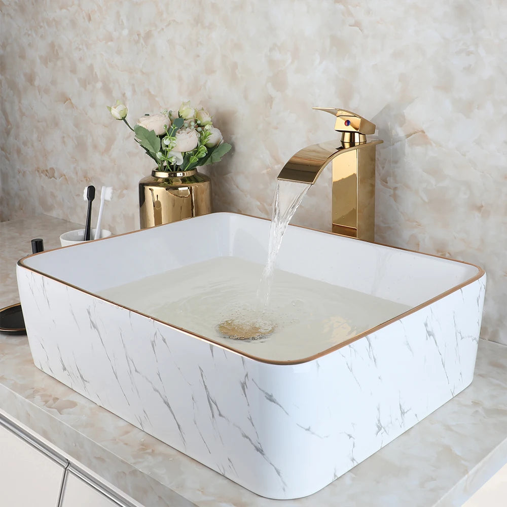 KEMAIDI Modern Edge Square Ceramic Vessel Sink Faucet Set - Home and Haven Store
