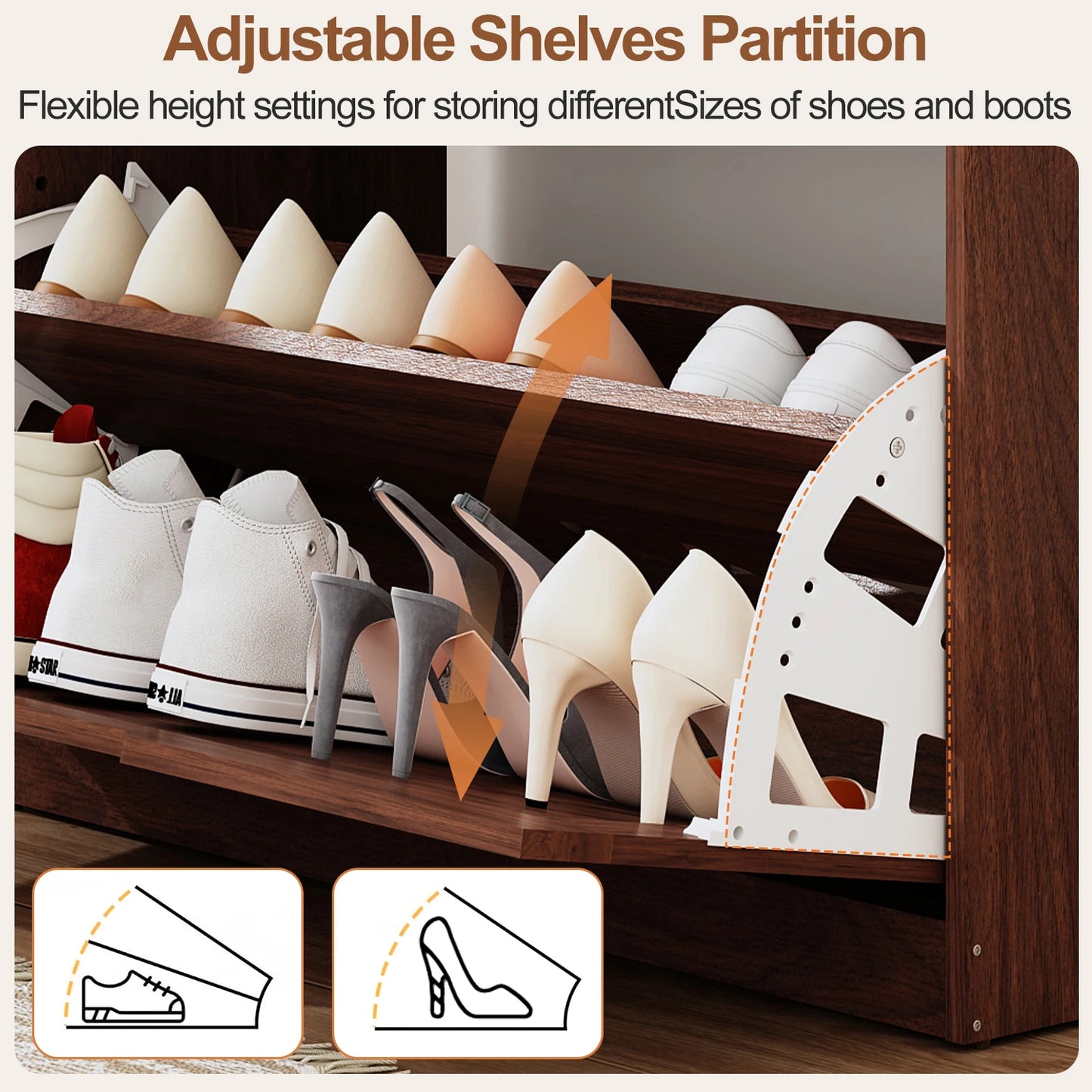 Huisenitre Wooden Storage Bench With Flip Drawers And Adjustable Shelf