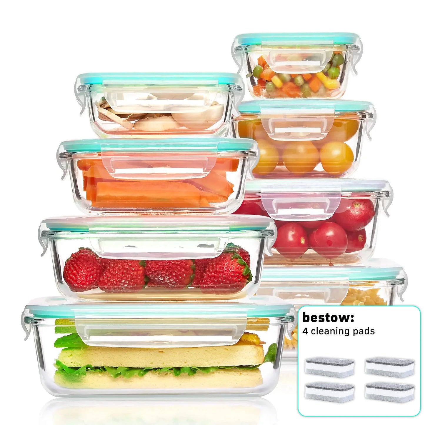 8-Piece Borosilicate Glass Food Storage Set, Leakproof And Stackable
