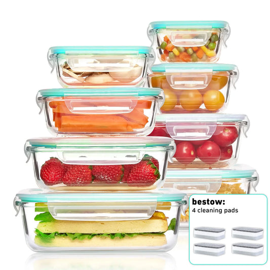 8-Piece Borosilicate Glass Food Storage Set, Leakproof And Stackable