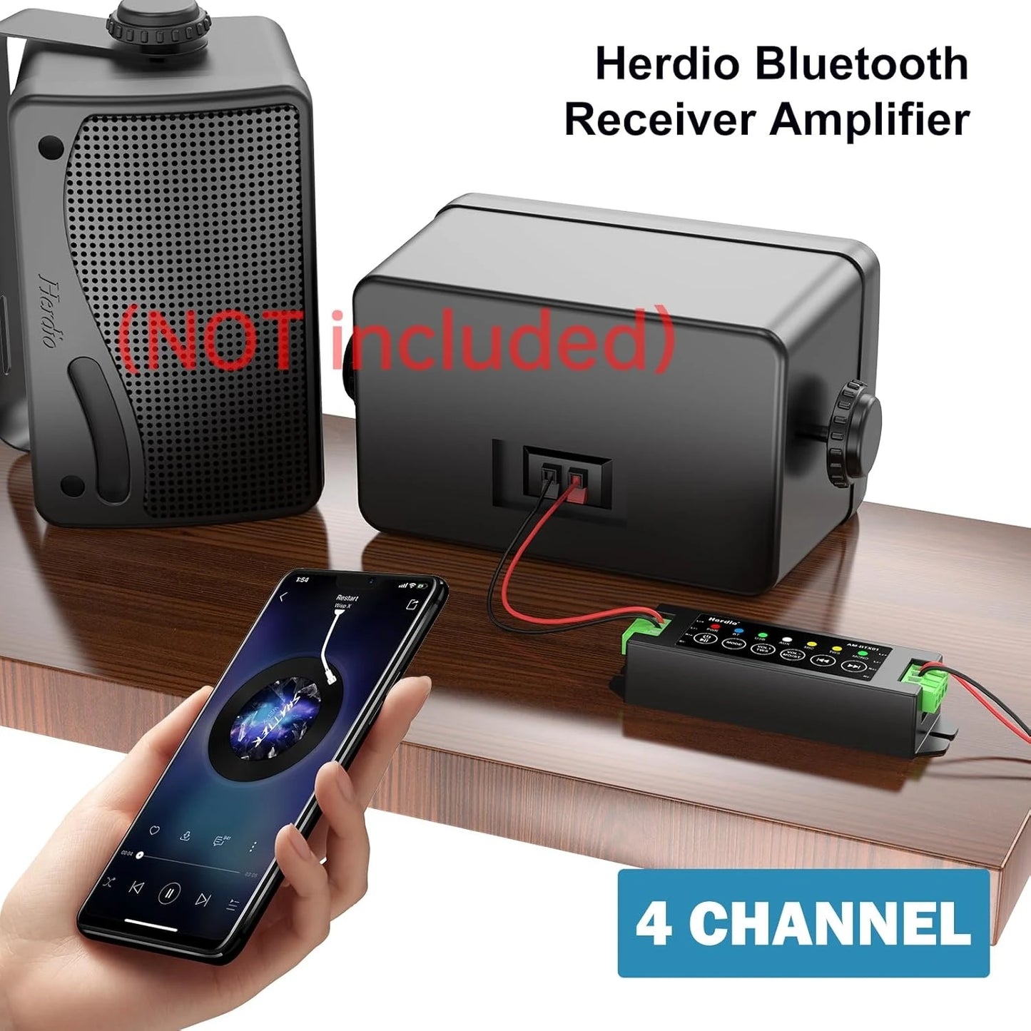 Herdio 4-Channel Bluetooth Amplifier 200W With 24V5A Power Supply