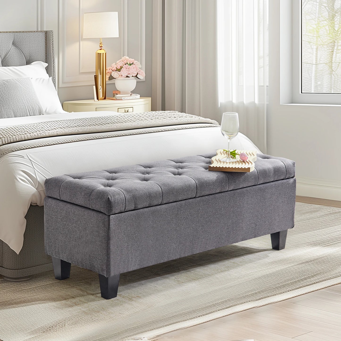 Redlife Tufted Storage Ottoman Bench With Flip Lid 66L - Home and Haven Store