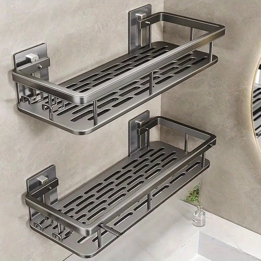 Drill Free Wall Mounted Aluminum Bathroom Storage Shelf