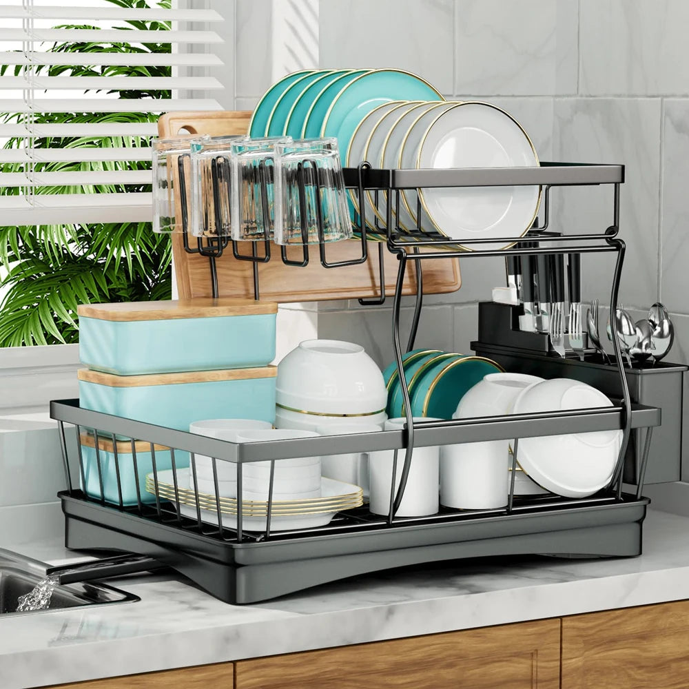 Two Tier Dish Drying Rack For Kitchen Countertop Removable Large Capacity - Home and Haven Store