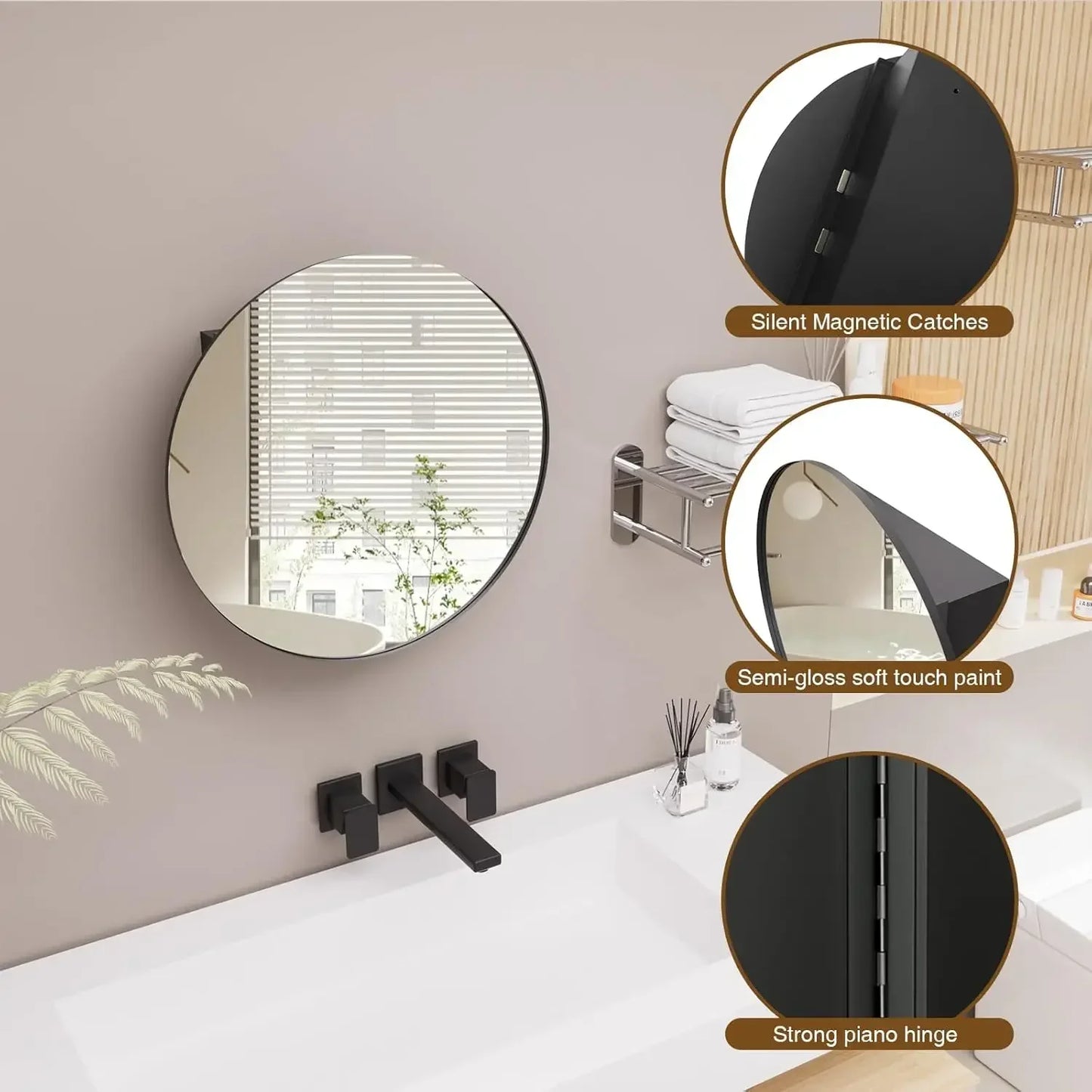 Round Wall Mounted Bathroom Medicine Cabinet With Mirror