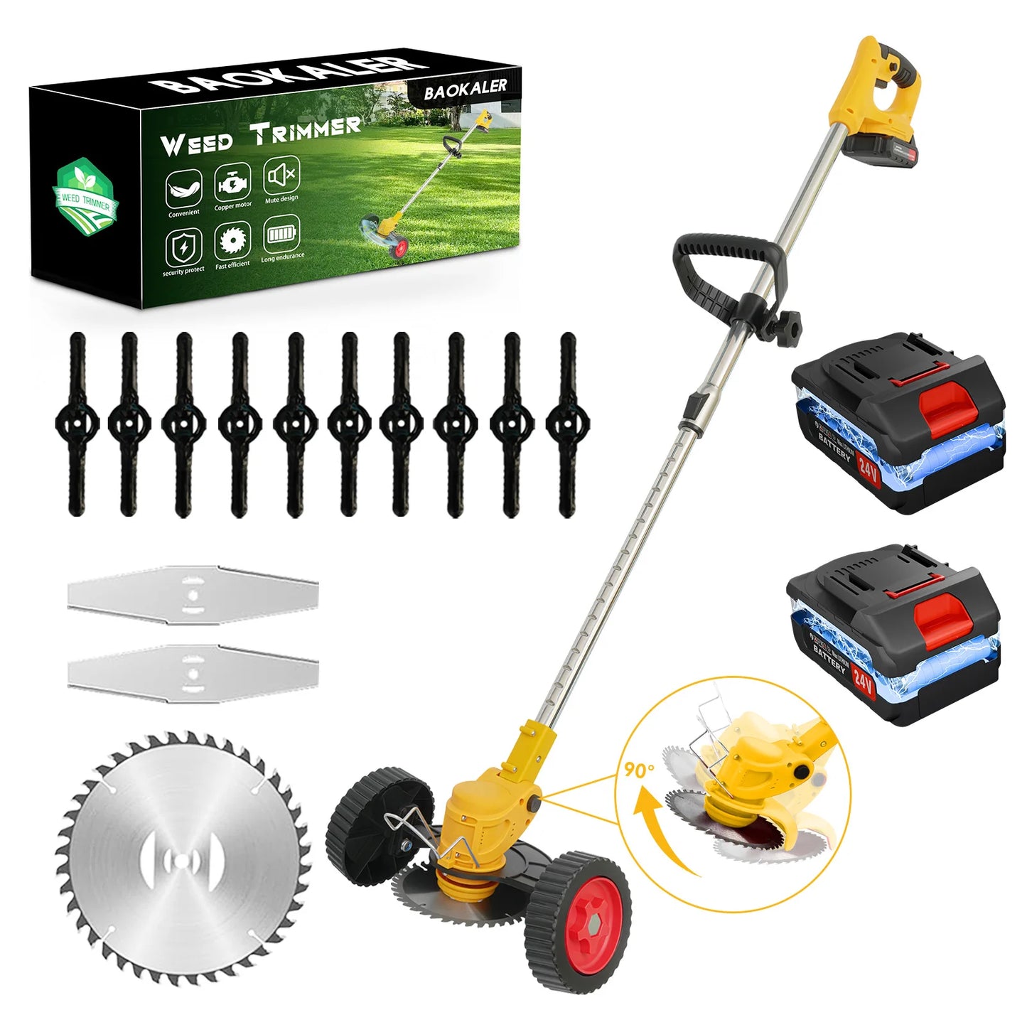 3 In 1 Cordless Grass Trimmer With Wheels 24V Battery