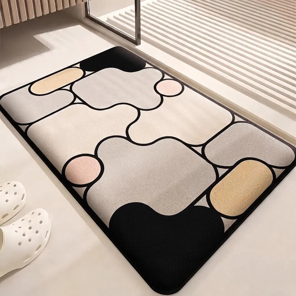 Plush Absorbent Polyester Bathroom Mats Non Slip Square Floor Rugs
